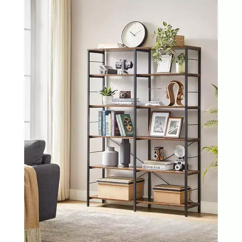 VASAGLE 6-Tier Tall Bookshelf, Bookcase, Large Metal Shelf, 11.8 x 47.2 x 67.9 Inches, Rustic Brown and Black