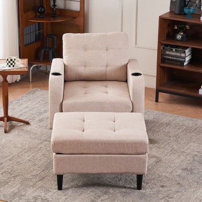 GDFStudio Brooke Modern Upholstered Tufted Armchair and Storage Ottoman Set