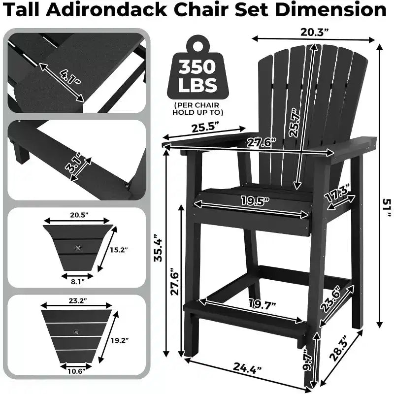Outdoor Poly Barstools with Connecting Tray, Bar Chairs for Deck, Balcony, Backyard, Patio Bar Stool Chair with High Back Weather Resistant Set of 2