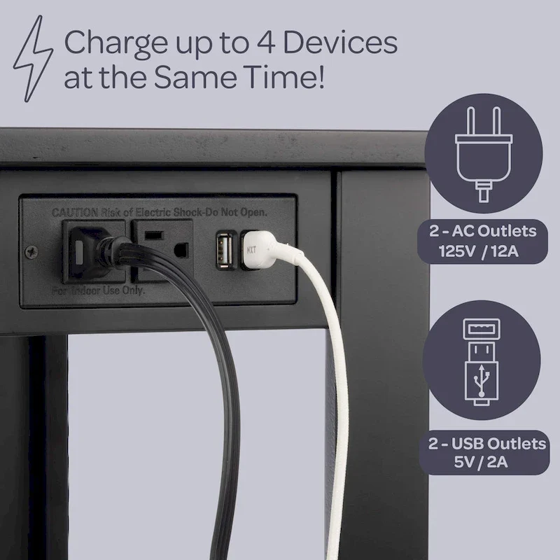 Narrow Side Table with Charging Station and Storage Shelf