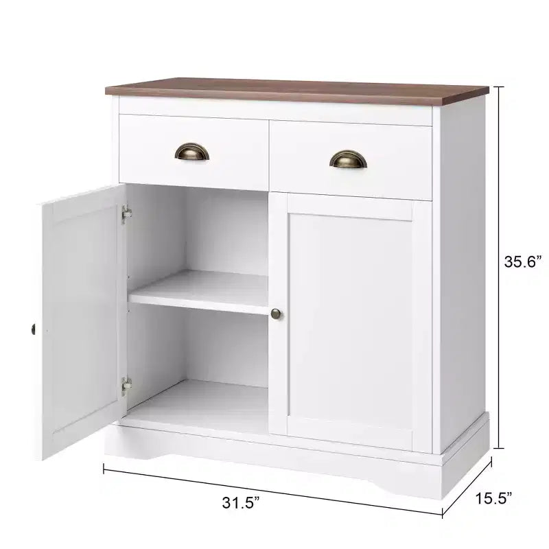 Buffet Cabinet with Storage, Farmhouse Coffee Bar Cabinet with 2 Doors and 2 Drawers, Wooden Kitchen Sideboard White