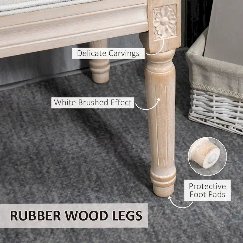 46 in. Upholstered Cream White Bedroom End-of-Bed Bench, Button Tufted with Wood Legs
