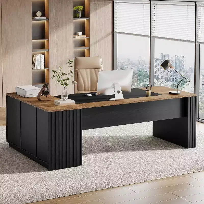 78 L-Shaped Executive Desk with Drawers and Cabinet, Home Office Workstation