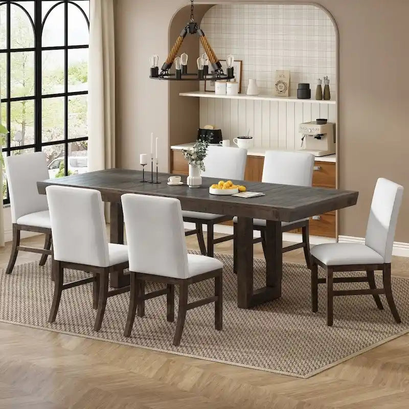Traditional 7-Piece 72 Wood Extendable Dining Table Set