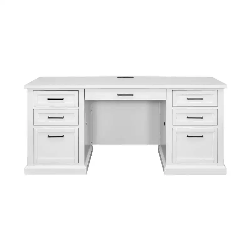 Modern Wood Credenza Desk with Hutch Fully Assembled White - Abby Collection - Martin Furniture