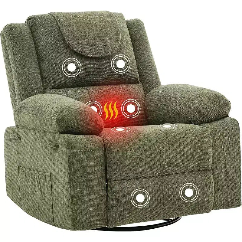 Rocking Nursery Recliner Chair, 360�� Swivel with Vibration Massage and Heating