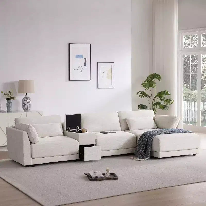 Whisen Modular Sectional Sofa with Storage Console and Movable Ottoman, 33'' Wide Seat, 4 Seat L Shaped Chenille Couch
