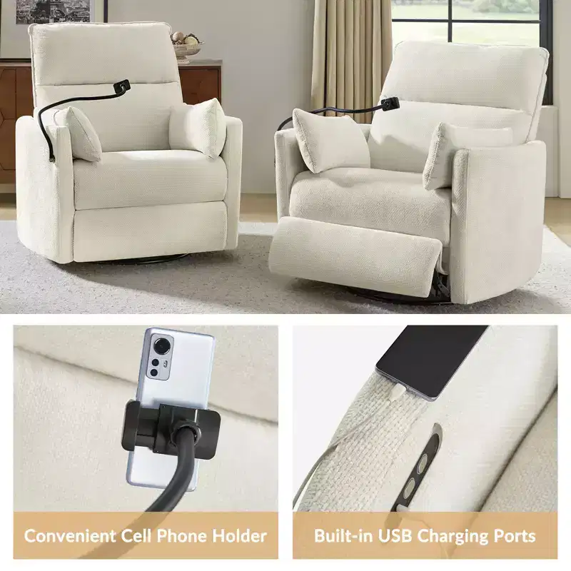 Julius 38 Power Rocking Swivel Nursery Recliner with USB Set of 2 | HULALA HOME