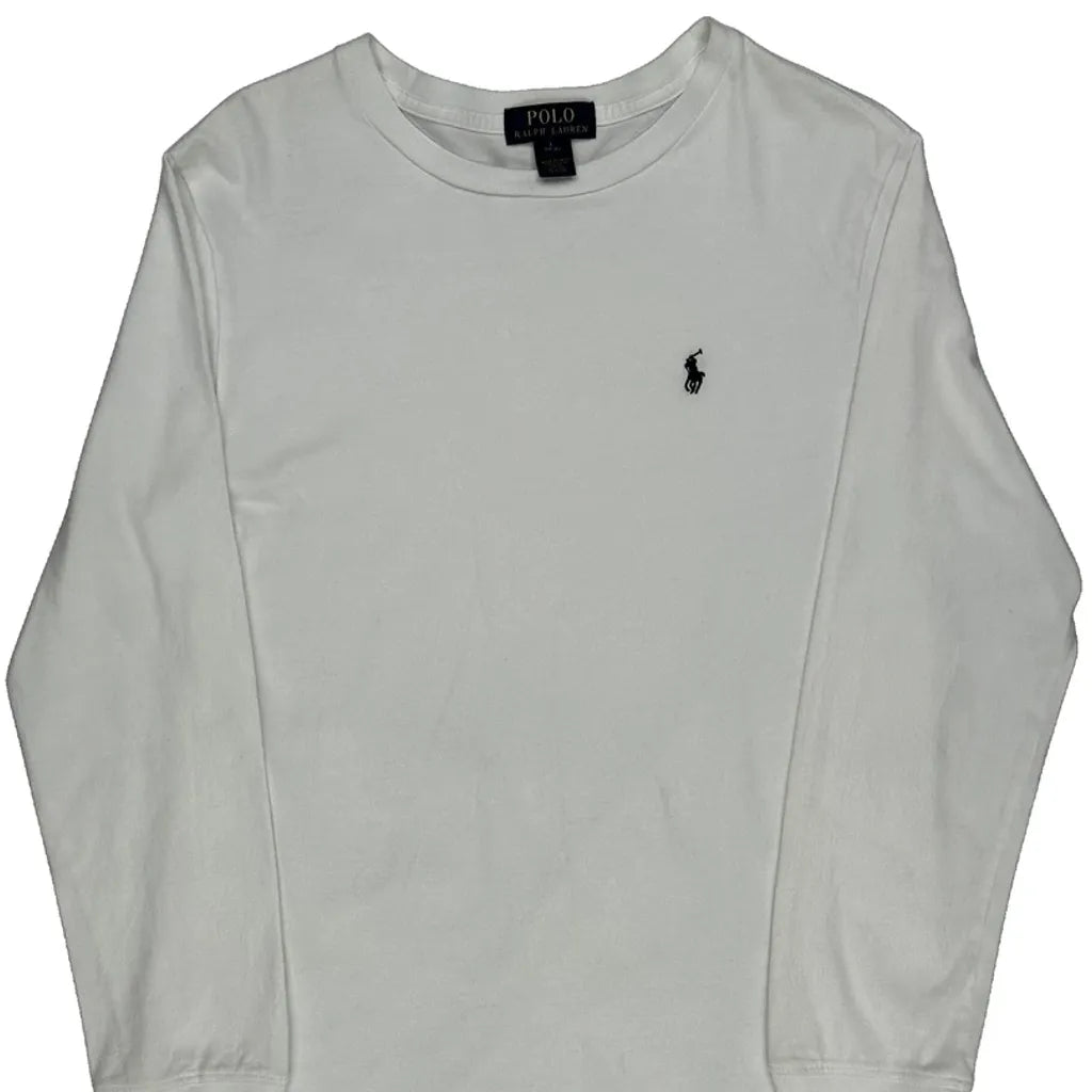Long Sleeve T-Shirt Women's White Crew Neck Regular Fit Cotton Top