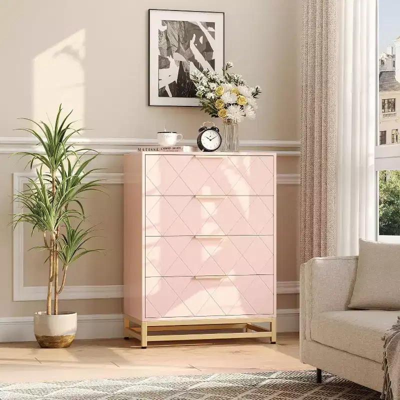 Chest of Drawers with 4 Drawers Sideboard Chest of Drawers for Living Room, Bedroom Chest of Drawers with Large Storage Space for Clothes Hallway