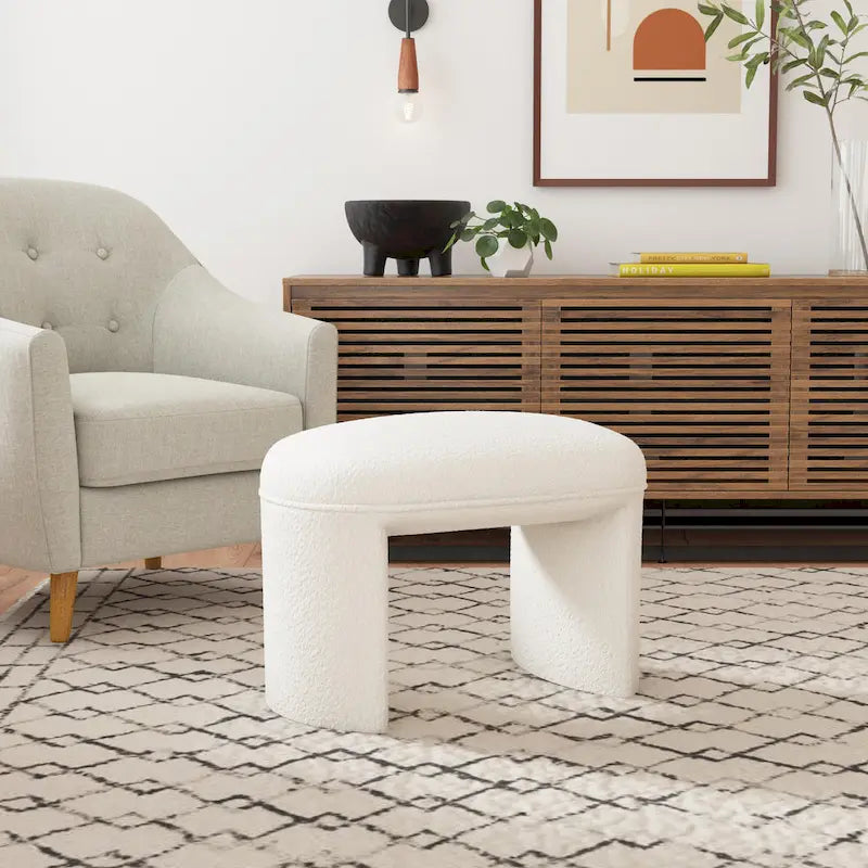 Modern Upholstered Ottoman with Boucle and Velvet Fabric Options