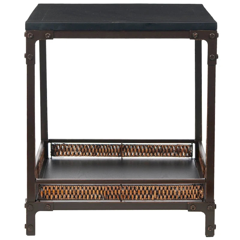 SAFAVIEH Jindra Wicker Accent Wood Top End Table - 22 x 22 x 25.2 - 22Wx22Dx25H