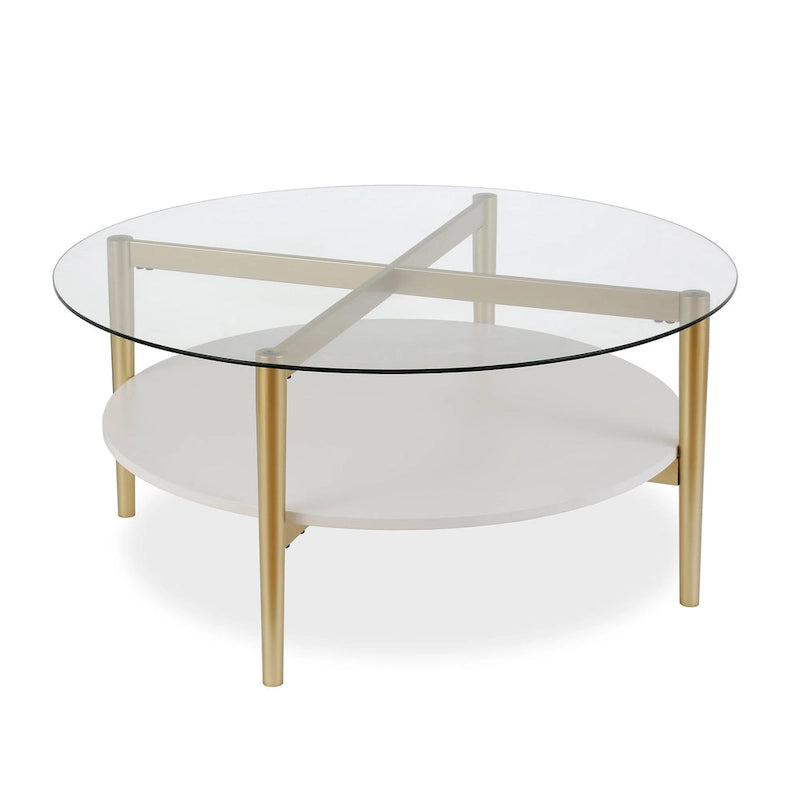 Round Mid-Century Modern Coffee Table with Tempered Glass Top