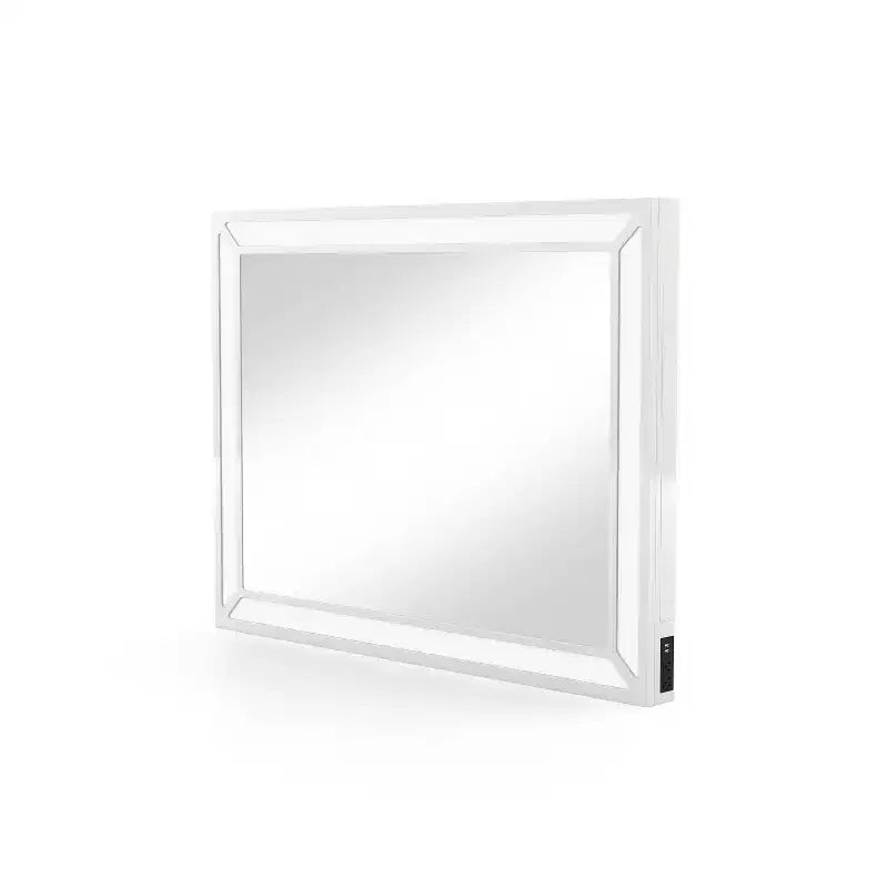 Contemporary LED Mirror with USB Port and 2 Pocket Drawers - Luminous White