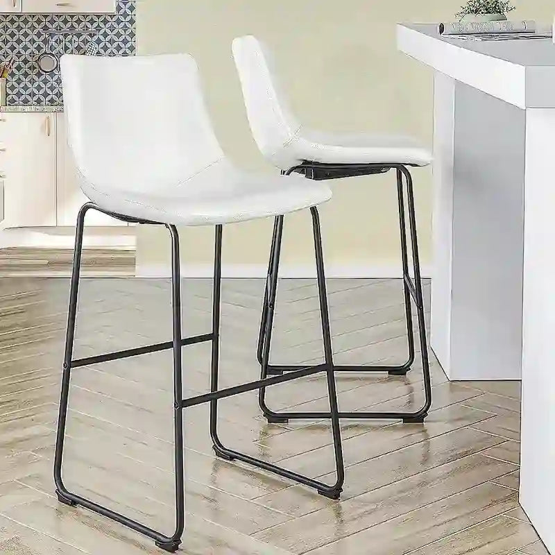 Faux Leather Counter Height Bar Stool with Iron Frame, 30 Inch