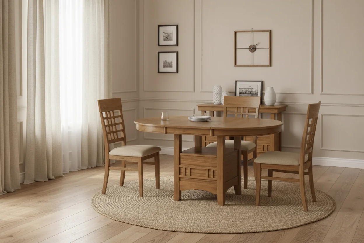 Dining Table with 42-60W Extension, Round - Dove Grey