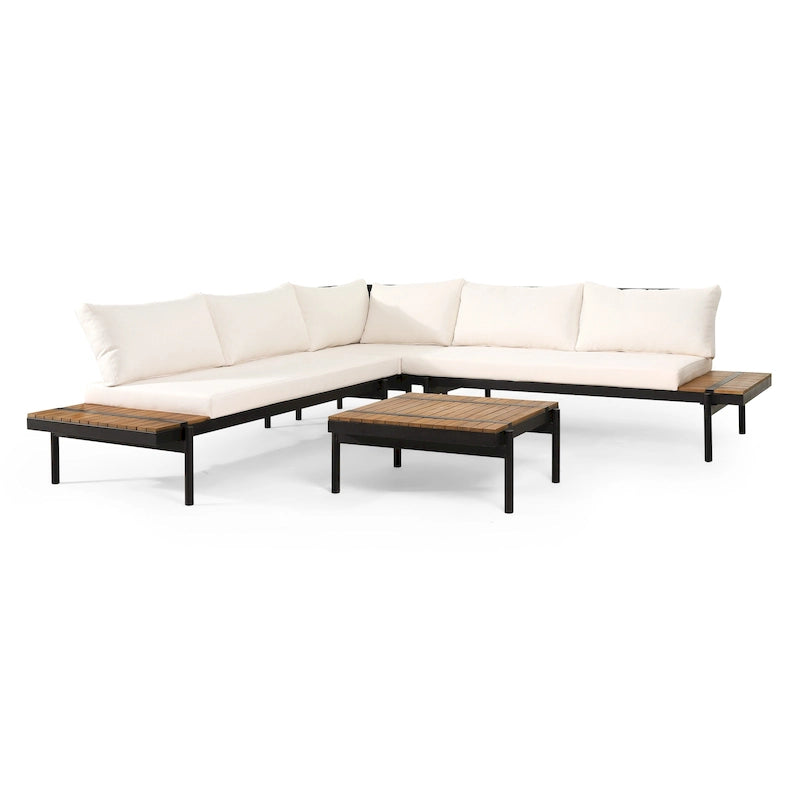The Outdoor Acacia 5-seat Sectional Sofa Set w/ Water-resistant Cushions by Christopher Knight Home