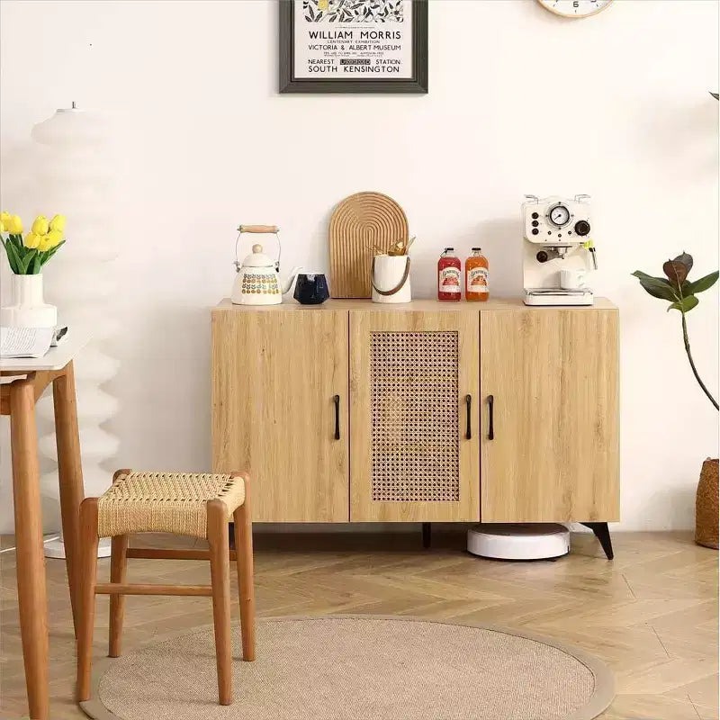 Sideboard Buffet Cabinet - Rattan Mesh Door Engineering Wood Frame Console Table for Entrance Living Room Restaurant