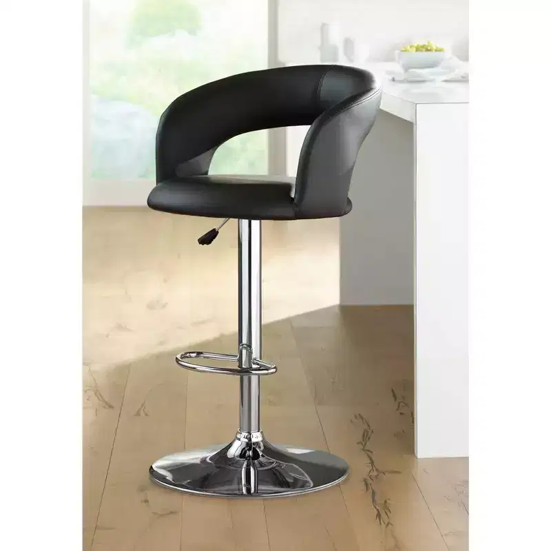 Studio 55D Groove Chrome Swivel Bar Stool 30 High Modern Adjustable Black Faux Leather Cushion with Backrest Footrest for Kitchen Counter Height Home