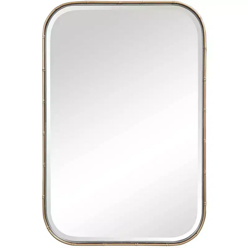 Rectangular Vanity Accent Wall Mirror, Modern Beveled Antique Gold Iron Frame, 20.25 Wide