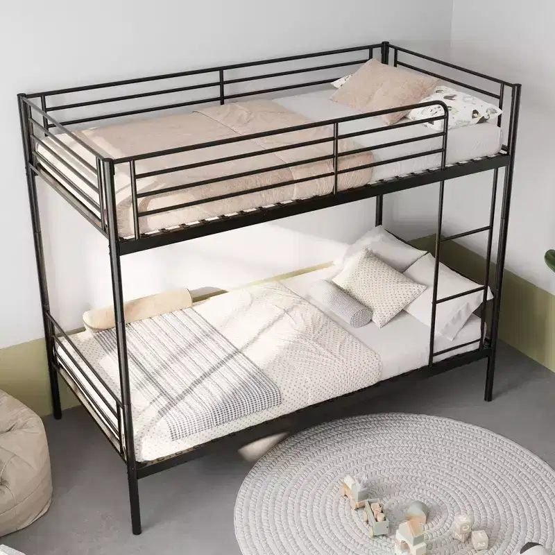 Twin Size Heavy Duty Metal Bunk Bed with Ladders & High Guardrail, Contemporary Bed Frame for Bedroom, Apartments