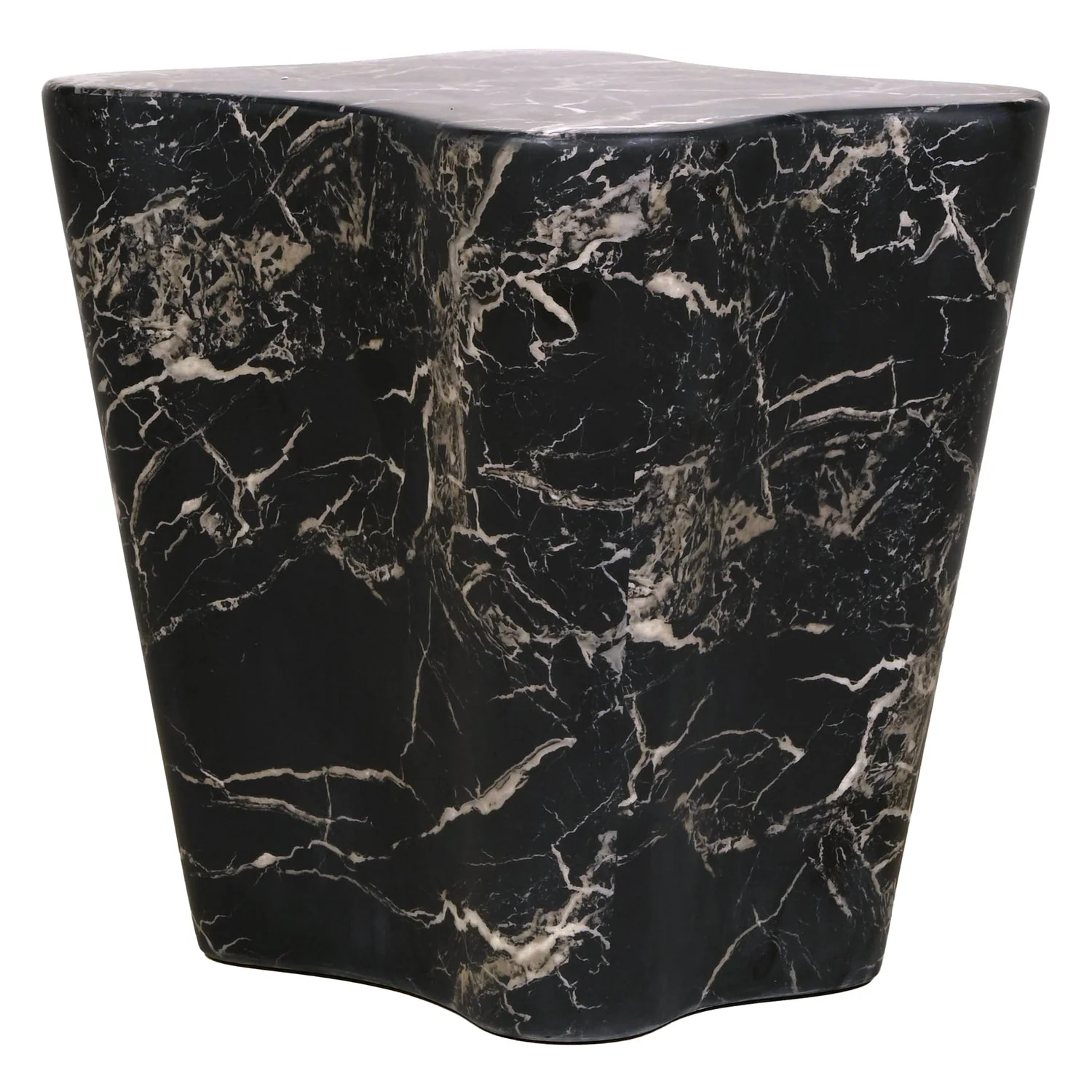 Raw Black Marble Side Table with Angular Hand-Carved Silhouette for Living Rooms