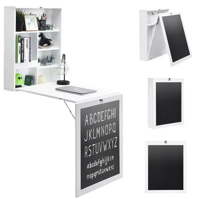 Costway Wall Mounted Table Fold Out Convertible Desk with A Blackboard/Chalkboard Black\Brown\White\Grey