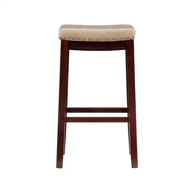 Set of 2 Faux Leather Barstools - Armless, Backless with Footrest, Fixed Height
