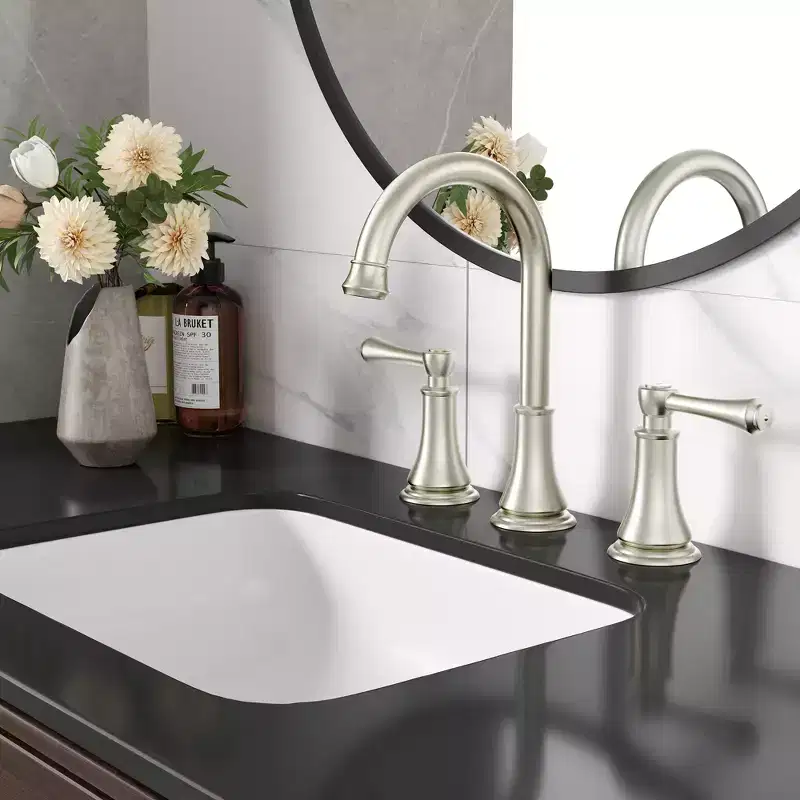 8 Inch Widespread Bathroom Faucet Brushed Nickel 3-Hole Vanity Sink with Pop-Up Drain Ceramic Disc Valve Water-Saving 1.2 GPM Brass Body