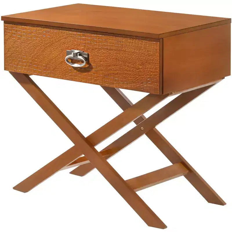 X Frame 1-Drawer Nightstand with Textured Drawer Front