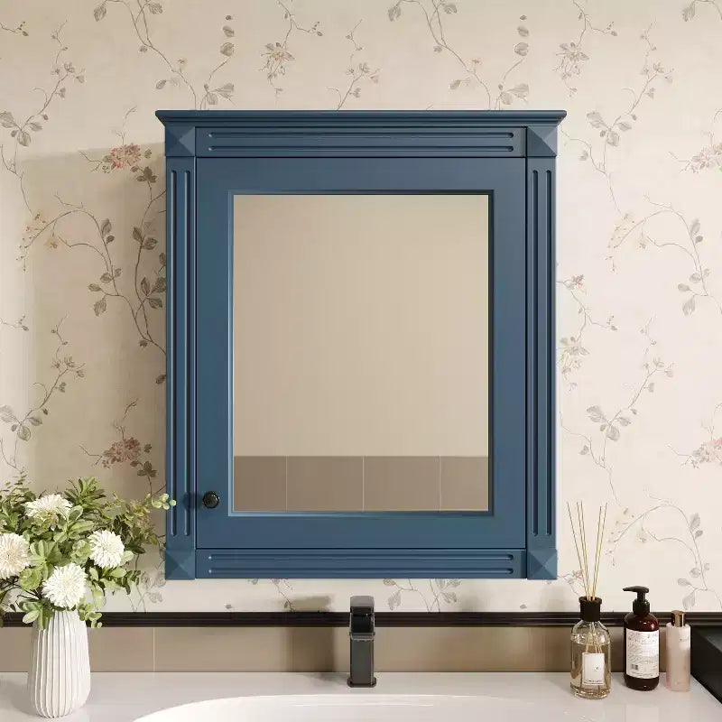 MAYEERTY 27 Wall Mounted Bathroom Storage Cabinet with Mirror Medicine Cabinet with Height Adjustable Shelf Blue