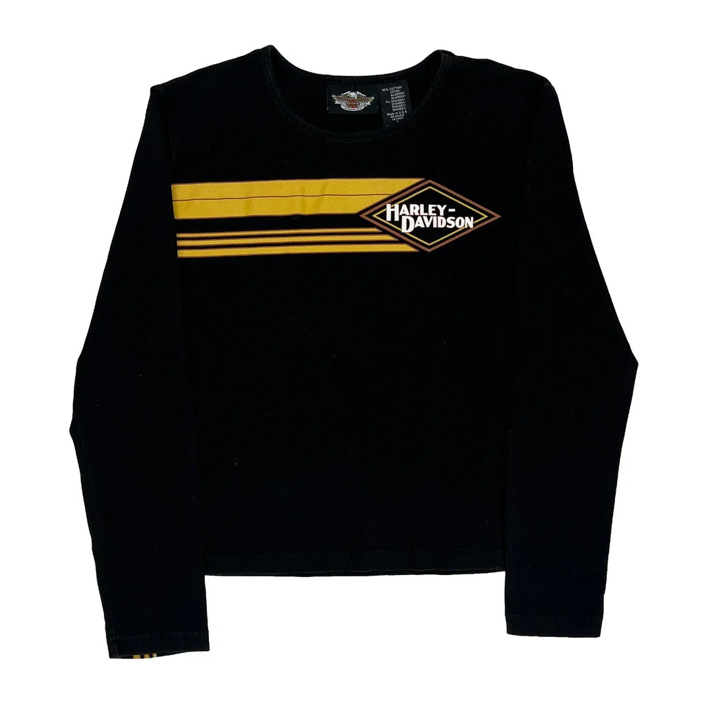 Striped Long Sleeve T-Shirt Large Black Cotton