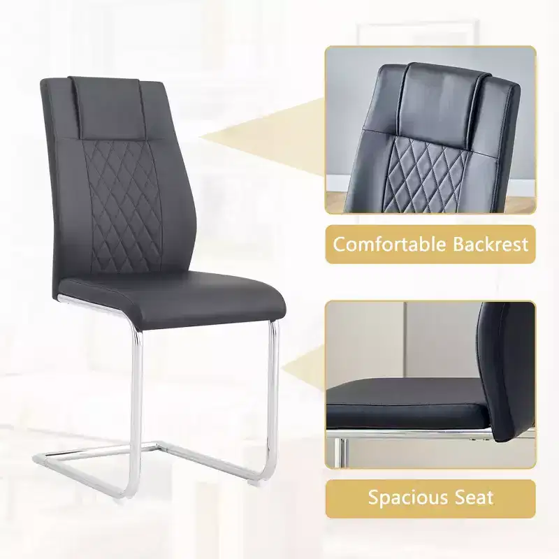 GDFStudio Arvion 8-Person Glass and Metal Dining Set with Faux Leather Upholstered Chairs