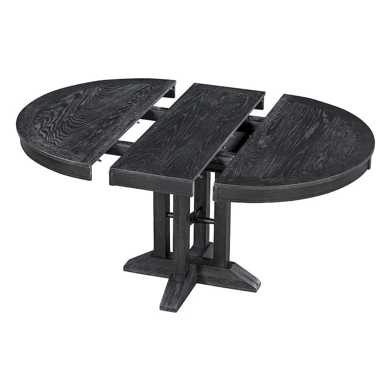 Black Wooden Dining Table with Extendable Round Table & 4 Chairs
