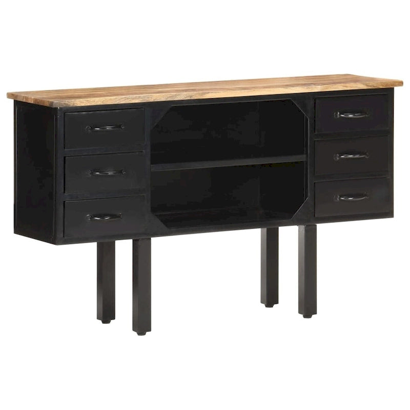 Sideboard 43.3x11.8x25.6 Solid Rough Mango Wood and Steel