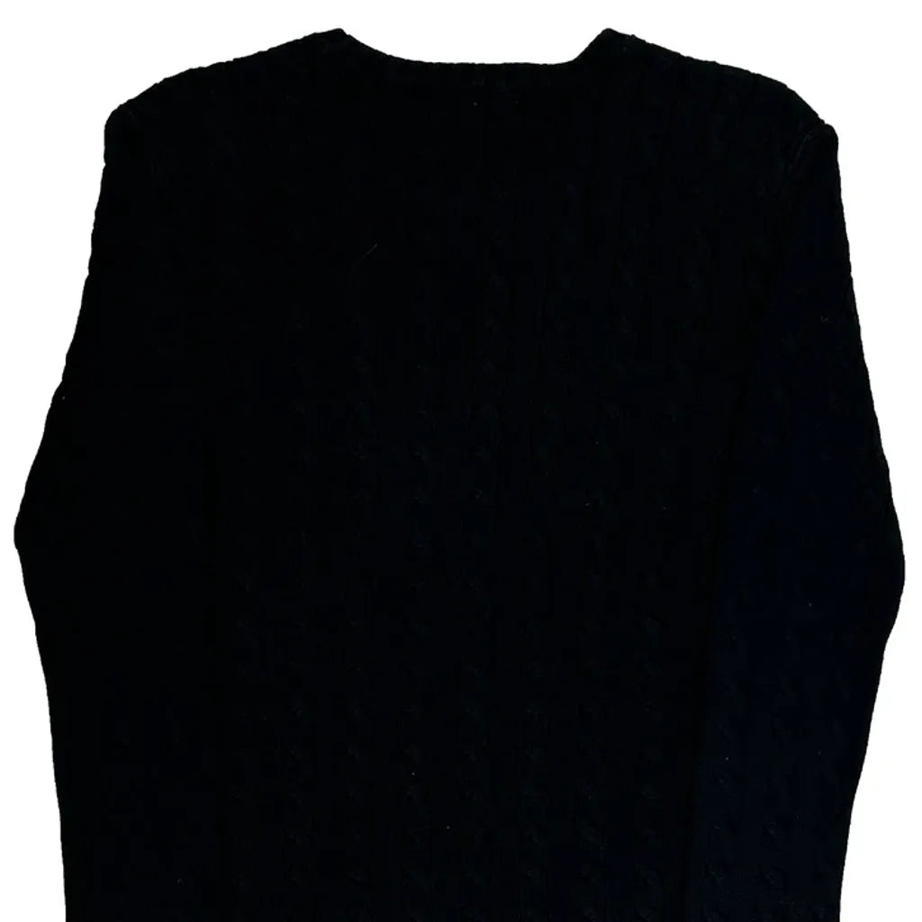 Cable Knit Long Sleeve Crew Neck Top - Medium Black Cotton