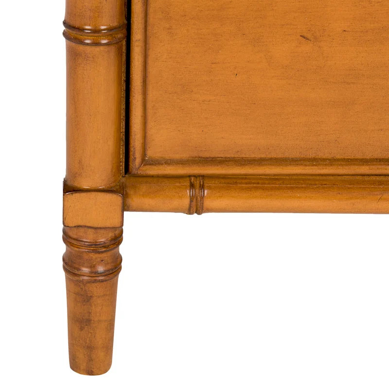 Modern Coastal 3-Drawer Nightstand with Bamboo-Style Frame & Gold Pulls