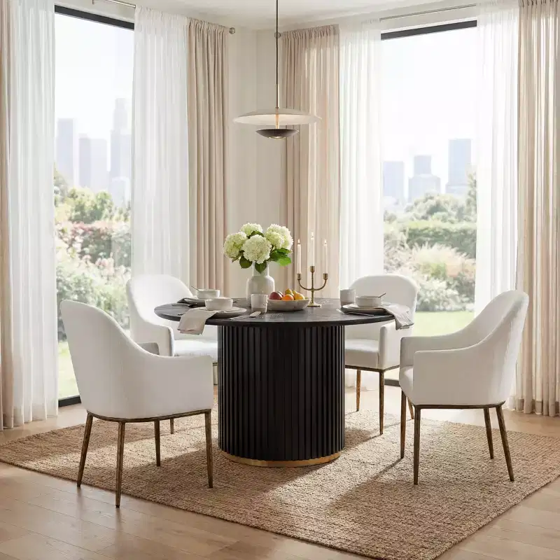 Christopher Knight Home Dorian Industrial 5 Piece Upholstered Dining Chairs with Round Pedestal Dining Table