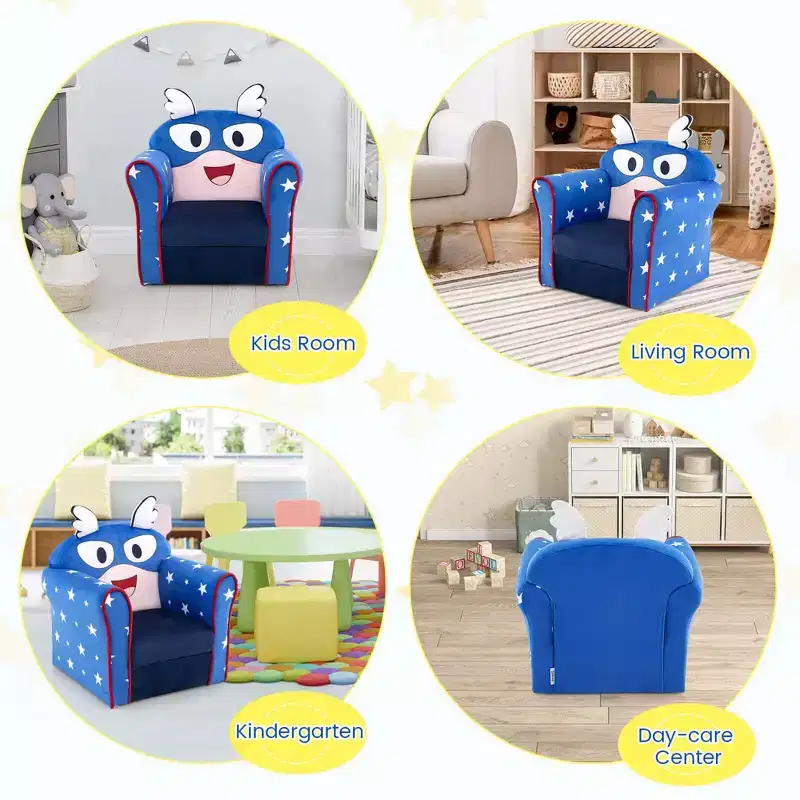Costway Kid's Sofa Chair Toddler Upholstered Armchair Wooden Frame Children Couch Navy