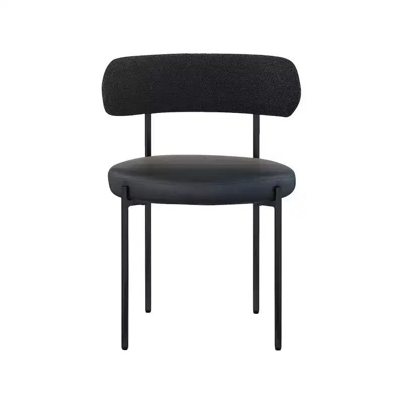 Vegan Leather and Boucle Fabric Dining Chair, Black