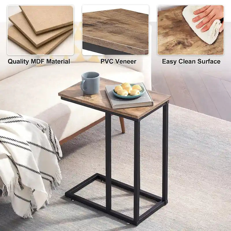 C-Shaped End Table Small Side Table Sofa Table with Metal Frame
