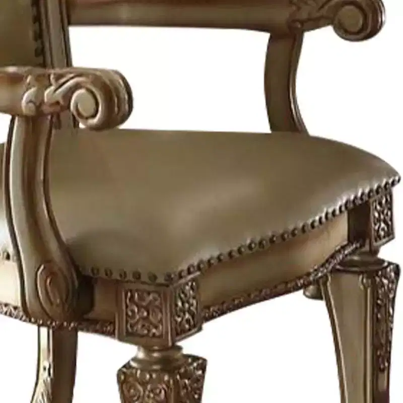 27" Vendome Accent Chair Bone Synthetic Leather/Gold Patina Finish - Acme Furniture: Luxury Tufted Armchair, Nailhead Trim