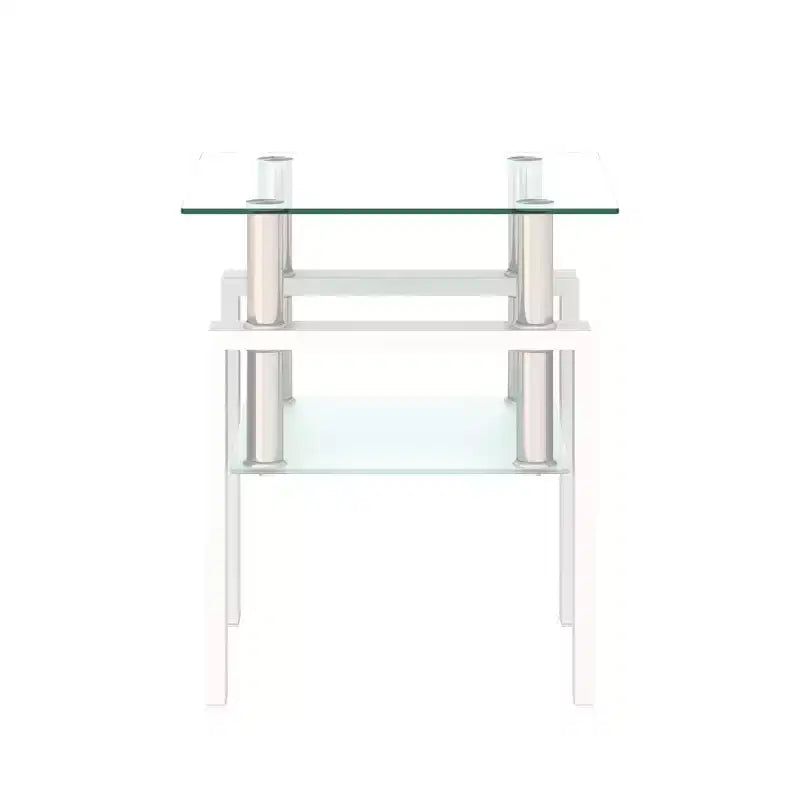 Modern 2-Tier Square Coffee Table with Tempered Glass Top