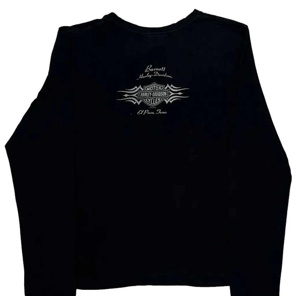 Women's Black Graphic Long Sleeve V-Neck T-Shirt Regular Fit Cotton