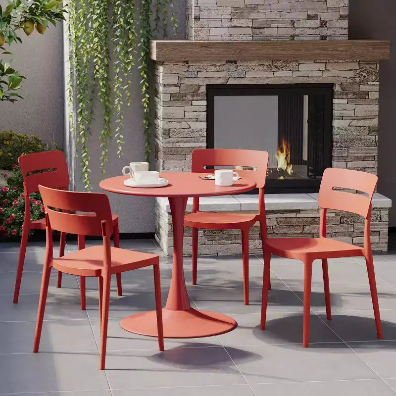 WestinTrends Playa Outdoor Modern Stackable Plastic Patio Dining Chairs (Set of 4), Red