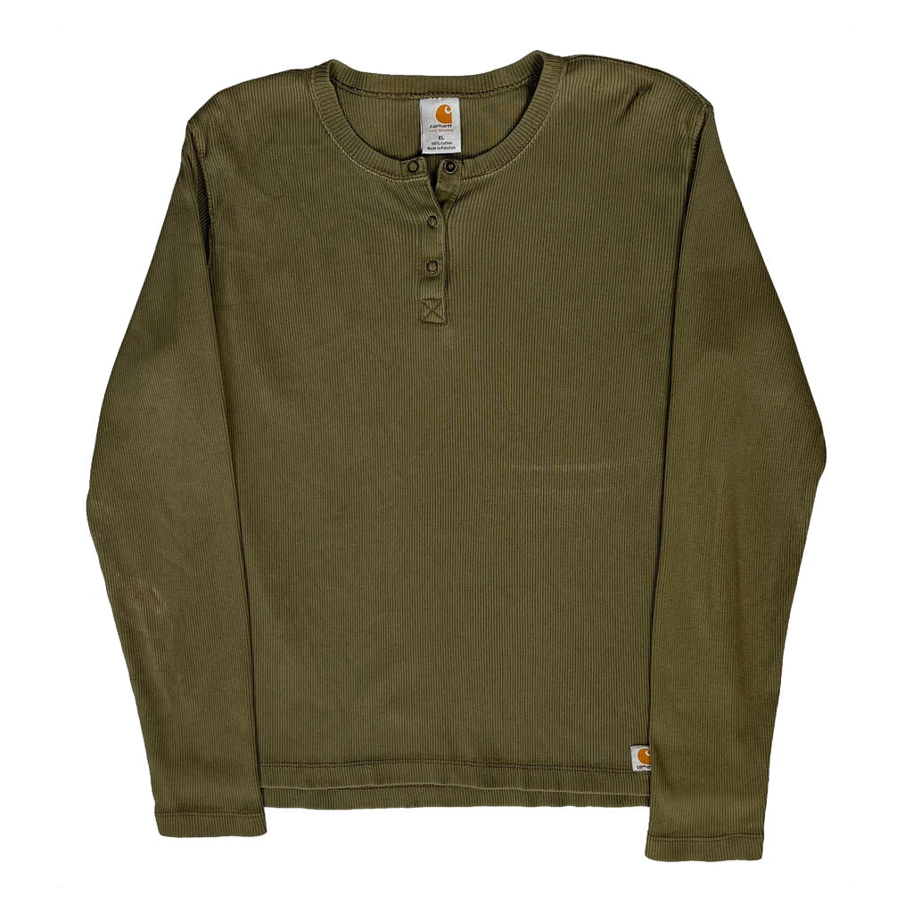 Women's Long Sleeve Henley T-Shirt XL Olive Green Cotton Casual Top