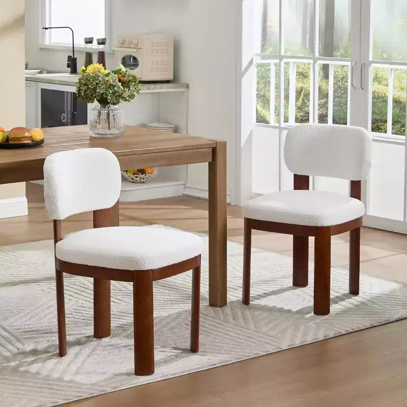 Modern Rubberwood and Fabric Upholstered Dining Chairs, Set of 2