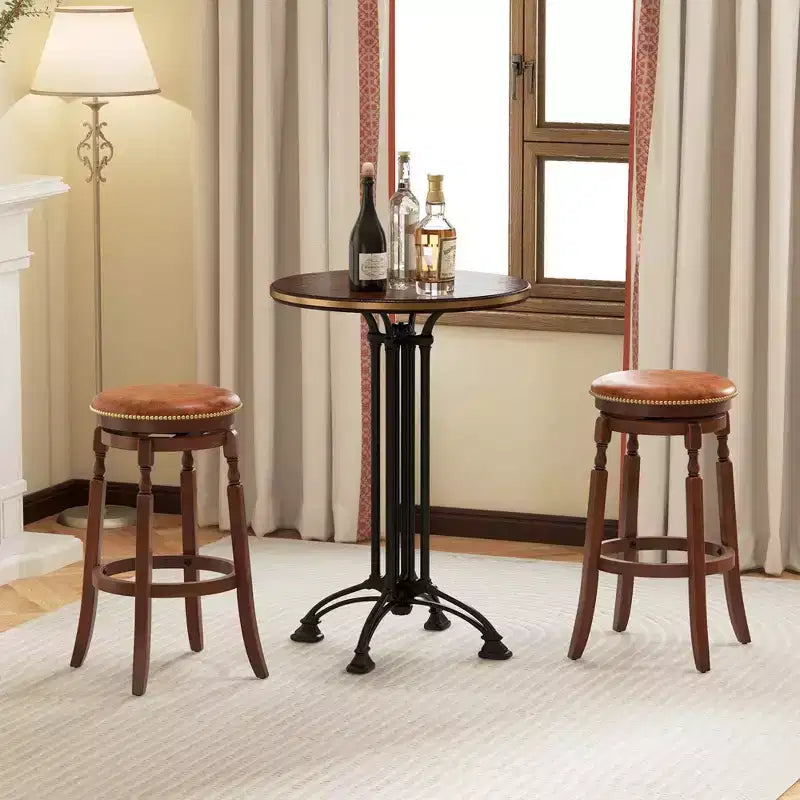 Costway 29 Swivel Bar Stool Set of 2/4 with Upholstered Seat & Rubber Wood Frame Round Walnut