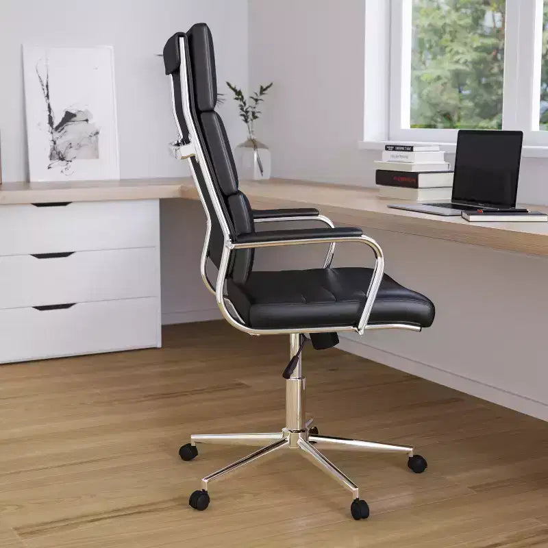 High Panel-Back Ergonomic Executive Office Chair with Padded Metal Arms, 360�� Swivel