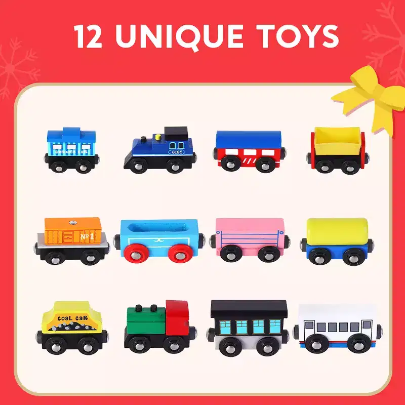 Joyfy 2025 Christmas Advent Calendar  12 Days of Magnetic Wooden Train Cars All Aboard the Holiday Countdown Express!